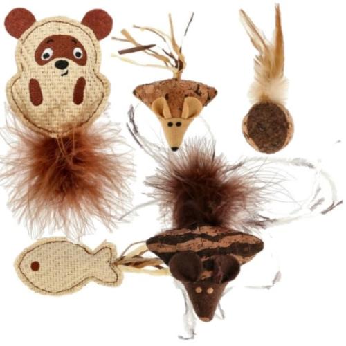 Naturlegetøj i jutestof, kork og fjer - 3 stk