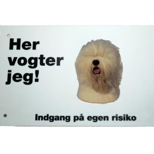 Her vogter jeg! Old English Sheepdog skilt