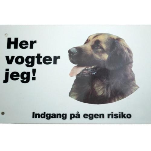 Her vogter jeg! Sandfarvet Leonberger skilt