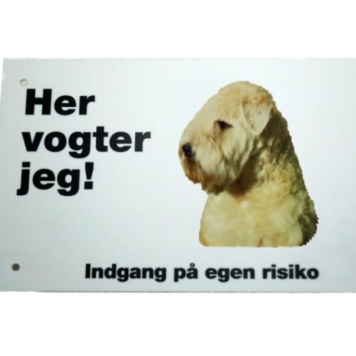 Her vogter jeg! Irish Softcoated Wheaten Terrier skilt