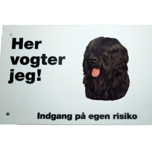 Her vogter jeg! Sort Briard skilt