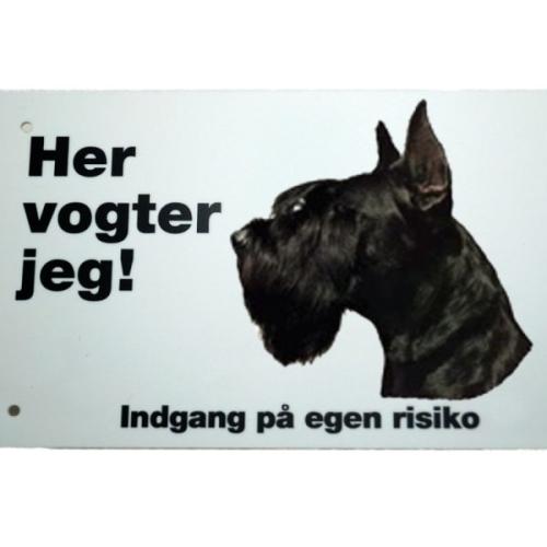 Her vogter jeg! Riesenschnauzer skilt