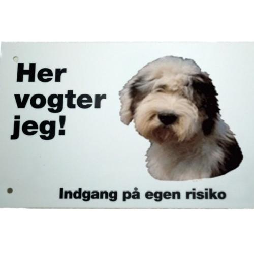 Her vogter jeg! Old English Sheepdog skilt