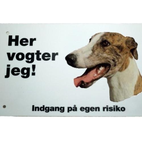 Her vogter jeg! Brindle Greyhound skilt