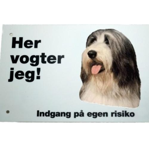 Her vogter jeg! Bearded Collie skilt
