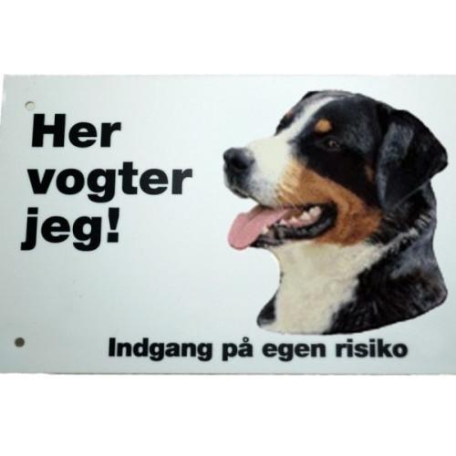Her vogter jeg! Appenzeller Sennenhund advarselsskilt