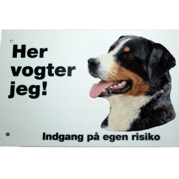 Her vogter jeg! Appenzeller Sennenhund advarselsskilt
