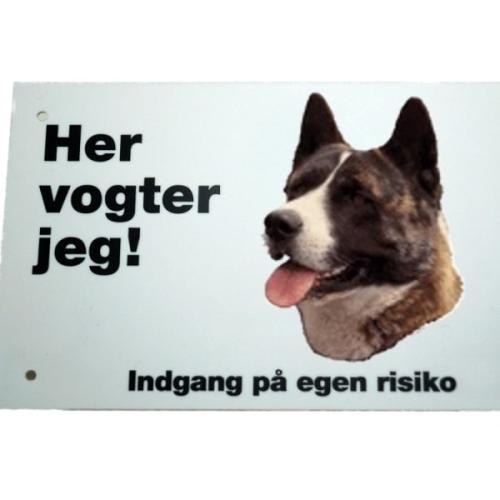 Her vogter jeg! Akita Inu Brindlet advarselsskilt