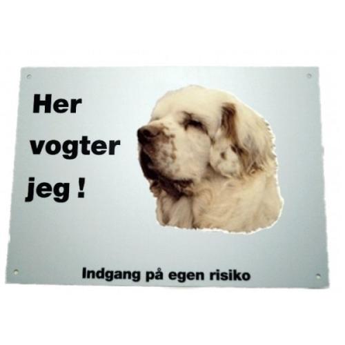 Her vogter jeg! Clumber Spaniel skilt