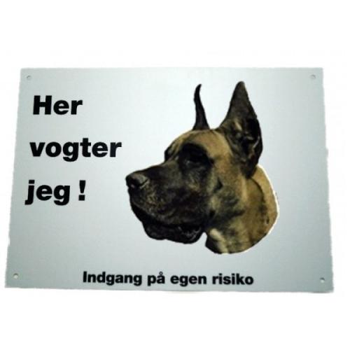 Her vogter jeg! Gul Grand Danois skilt