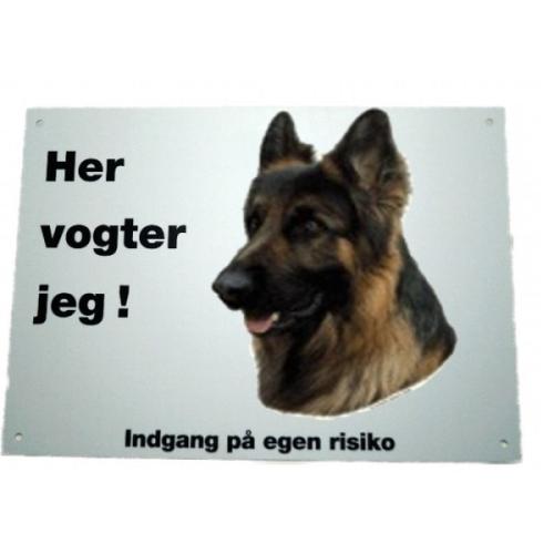 Her vogter jeg! Langhåret Schæfer skilt