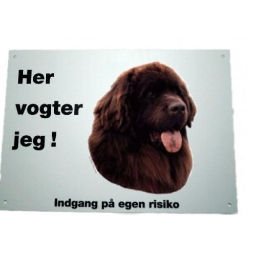 Her vogter jeg! Brun Newfoundland skilt