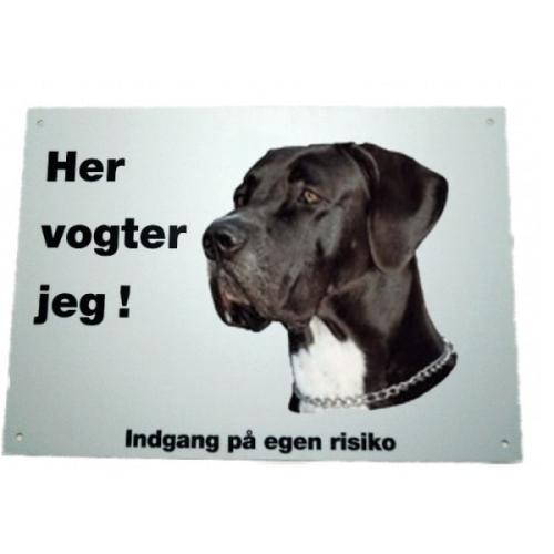 Her vogter jeg! Sort Grand Danois skilt