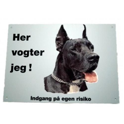 Her vogter jeg! Sort Grand Danois skilt