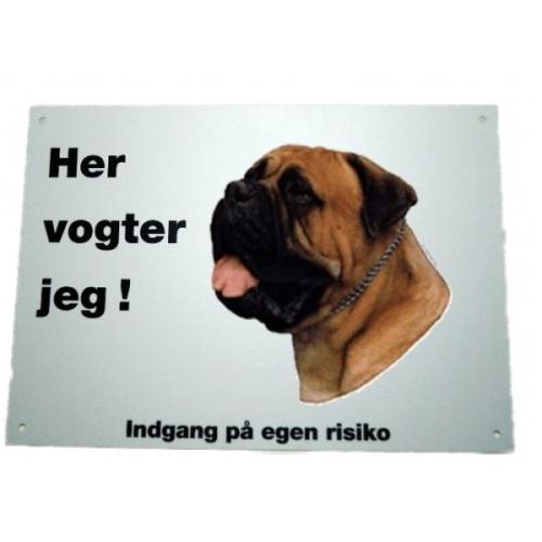 Her vogter jeg! Bullmastiff skilt