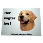 Her vogter jeg! Lys Golden Retriever skilt