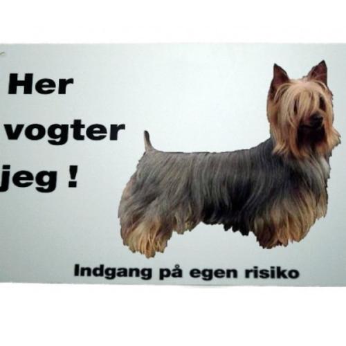 Her vogter jeg! Silky Terrier skilt