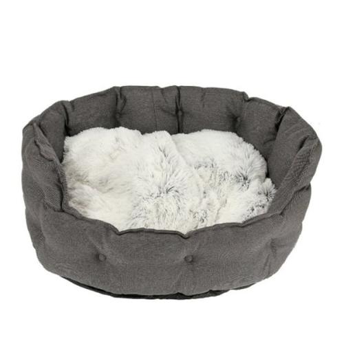Vendbar hundeseng fra Dogman – komfortabel med linned-look og plys