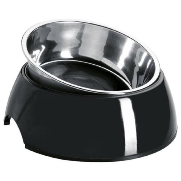 Stilfuld og holdbar – Elegant melamin hundeskål med rustfri stålindsats, perfekt til mad og vand.