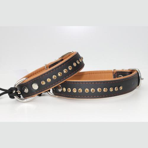 Halsbånd Neo Crystal – Elegant håndlavet læderhalsbånd med matchende sten og syninger