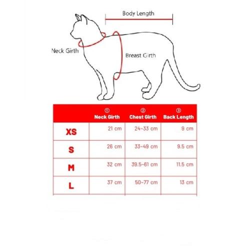 Soft Katte- og killingesele størrelses skema