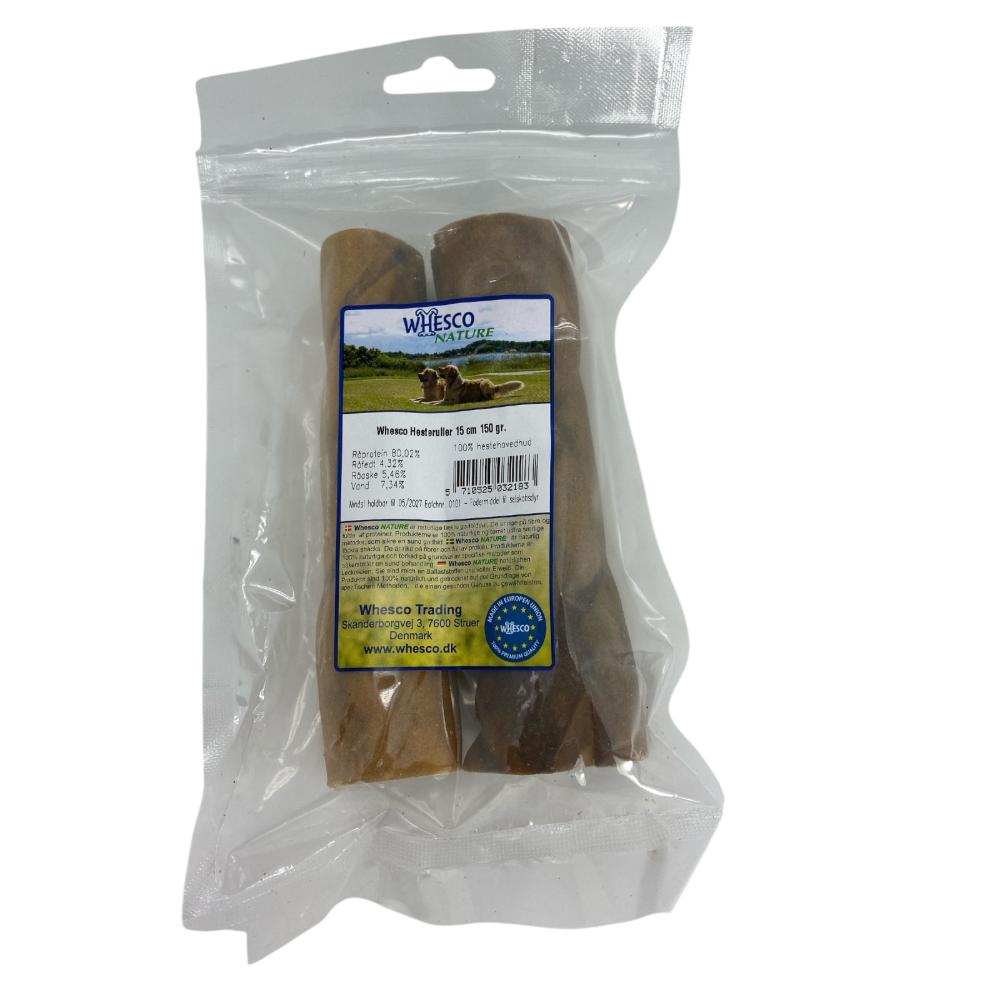 Hesteruller af tørret hestehud som naturlig hundegodbid fra Whesco