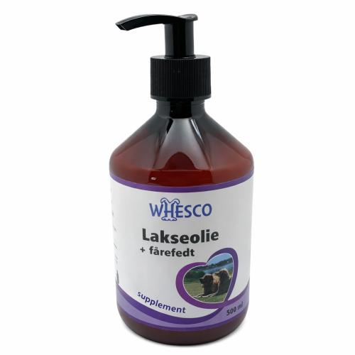 Whesco Lakseolie og Fårefedt i flaske med doseringspumpe