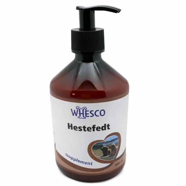 Whesco Hestefedt tilskudsfoder i flaske med doseringspumpe