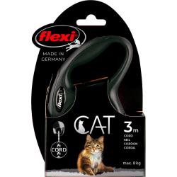 Flexi New Classic CAT rulleline i sort med 3 meter snor til kat