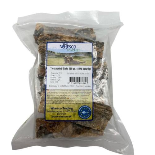 sprøde torskeskind sticks til hunde fra Whesco 100% naturlig snack