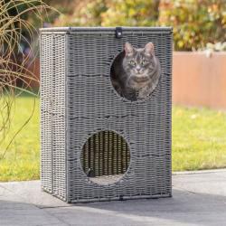 kattehule i polyrattan med to etager