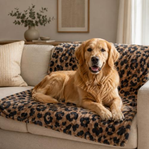 Trixie Leo tæppe i blød leopard plys
