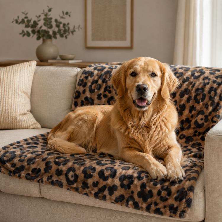 Trixie Leo tæppe i blød leopard plys