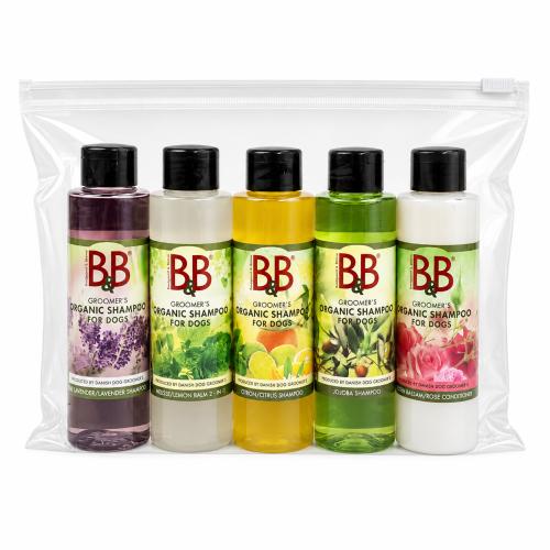 B&B Økologisk Minibag – komplet pelspleje med 4 shampooer og 1 balsam