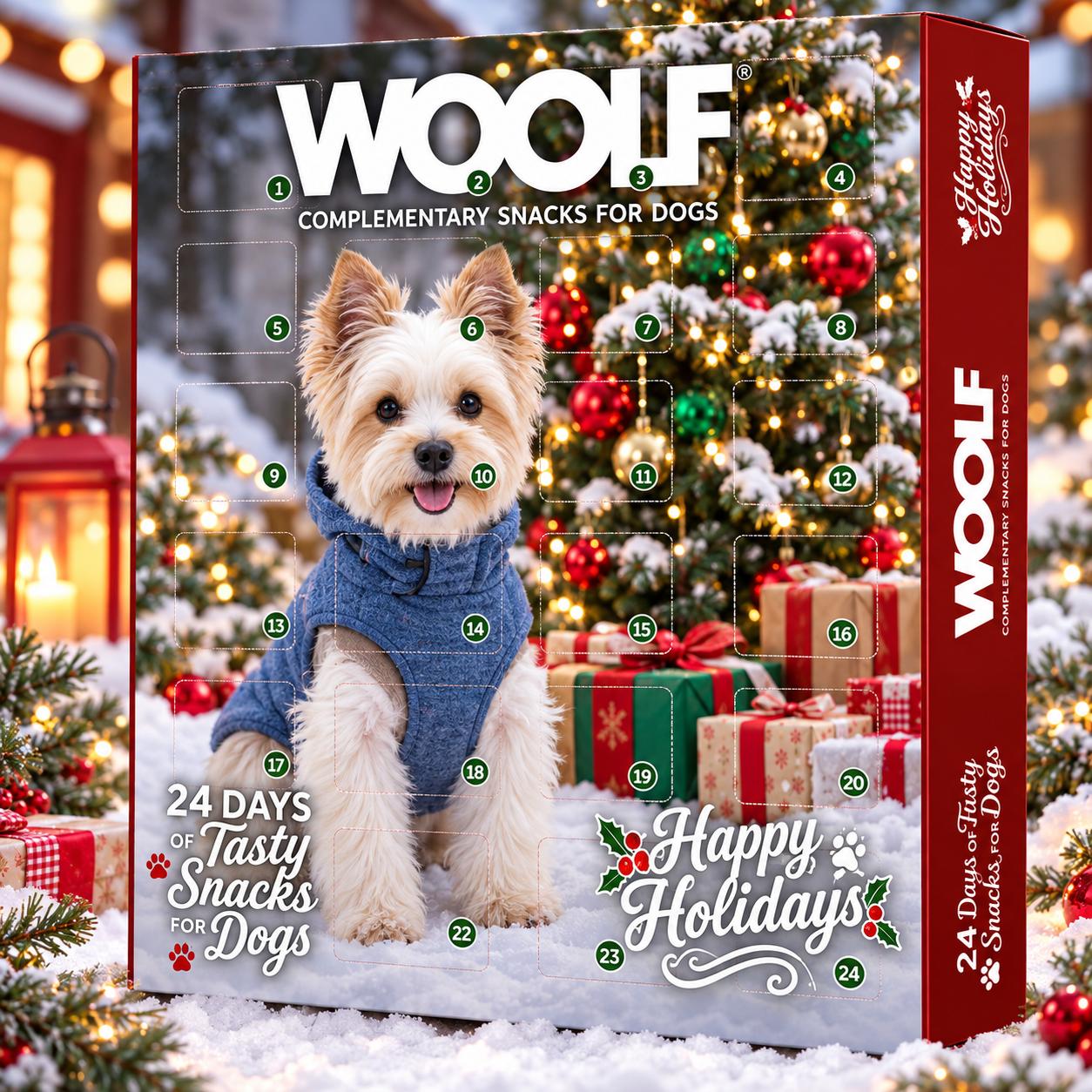Julekalender fra Woolf med seks forskellige smagsvarianter til hunde