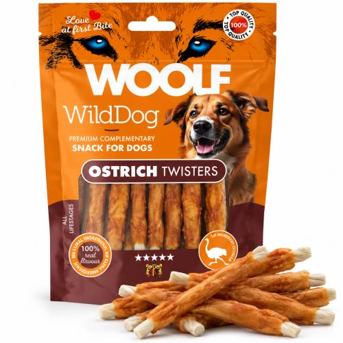Woolf WildDog Ostrich Twister tyggegodbid til hund 100g