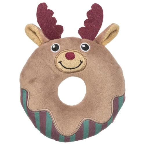 Rensdyr donut til hund i plys med lyd 14 cm