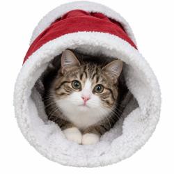 Trixie Xmas Tunnel til kat i rød og hvid plys