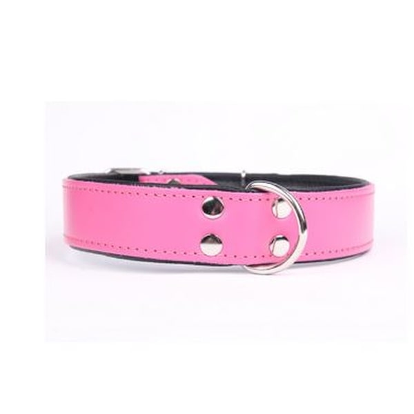 Håndlavede læderhalsbånd store hunde - Pink . 5 farver og op str 80